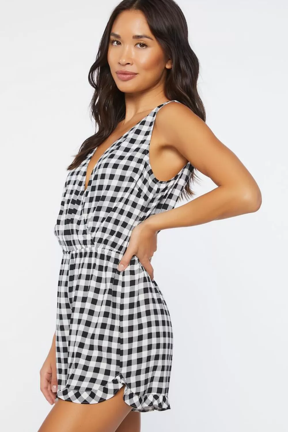 Loungewear>Forever 21 Gingham Lounge Romper Black/White