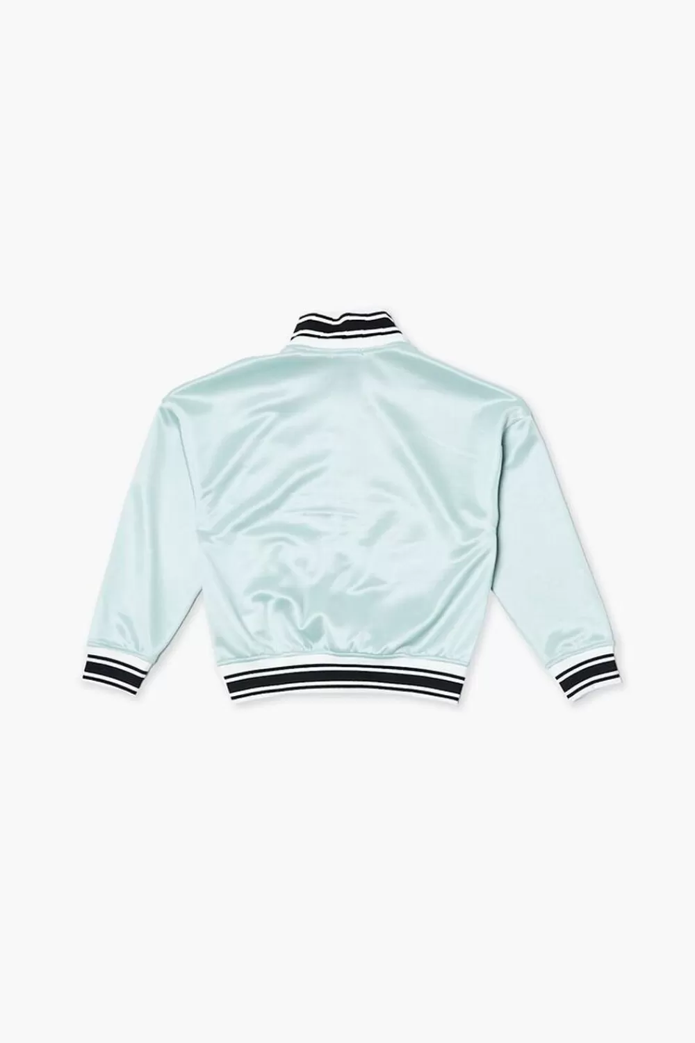 Tops>Forever 21 Girls Amour Varsity-Striped Zip-Up Jacket (Kids) Celadon