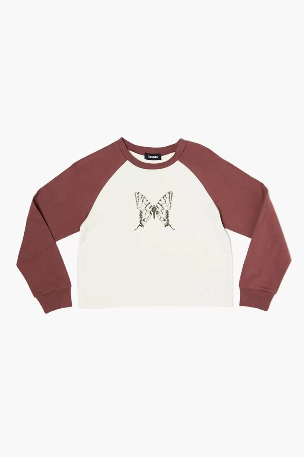 Tops>Forever 21 Girls Butterfly Graphic Baseball Tee (Kids) Burgundy/Multi