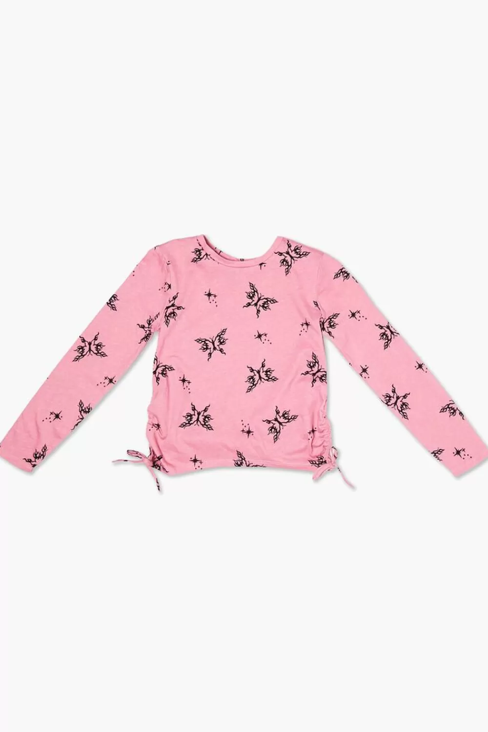 Tops>Forever 21 Girls Butterfly Print Long-Sleeve Tee (Kids) Pink/Black