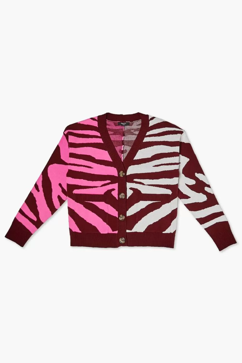 Sweaters + Cardigans>Forever 21 Girls Colorblock Zebra Cardigan (Kids) Pink/Multi