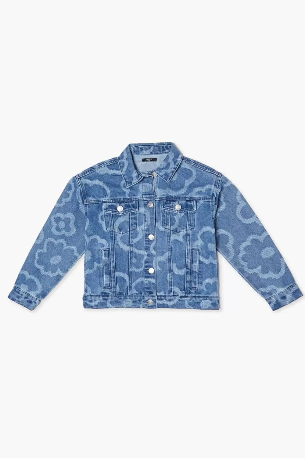 Matching Sets>Forever 21 Girls Floral Denim Shacket (Kids) Medium Denim