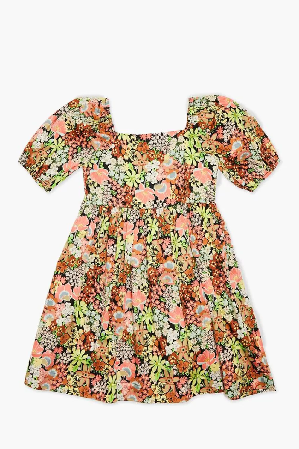 Dresses + Rompers>Forever 21 Girls Floral Print Puff-Sleeve Dress (Kids) Black/Multi