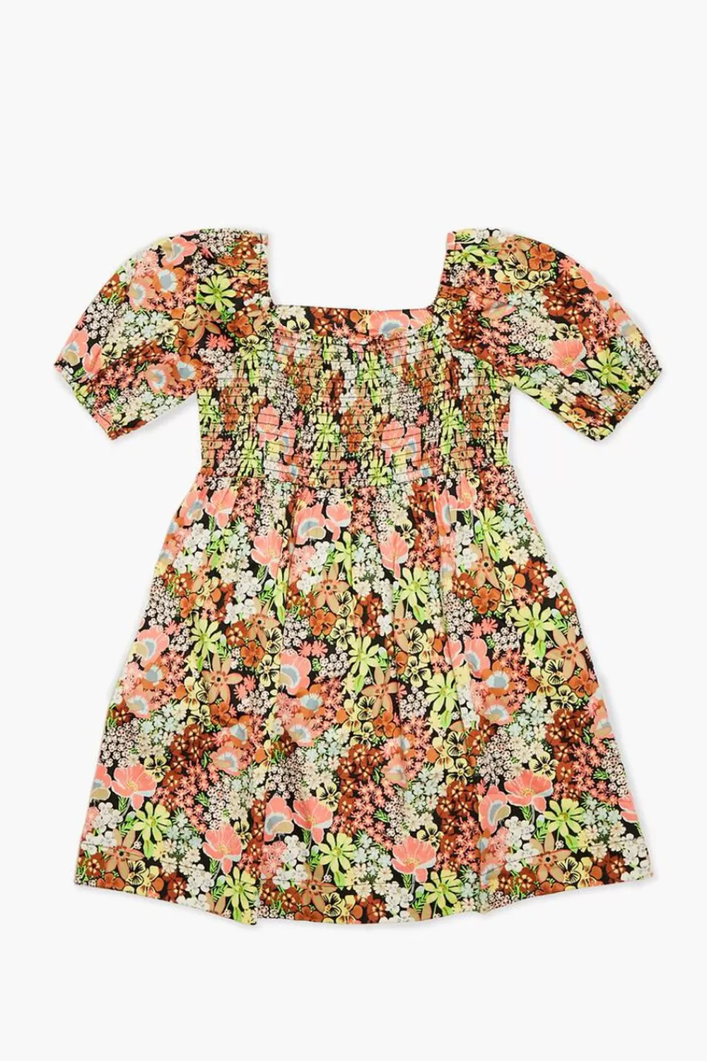 Dresses + Rompers>Forever 21 Girls Floral Print Puff-Sleeve Dress (Kids) Black/Multi