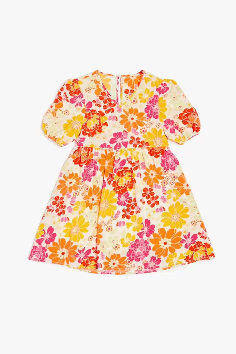 Dresses + Rompers>Forever 21 Girls Floral Puff-Sleeve Dress (Kids) Orange/Multi