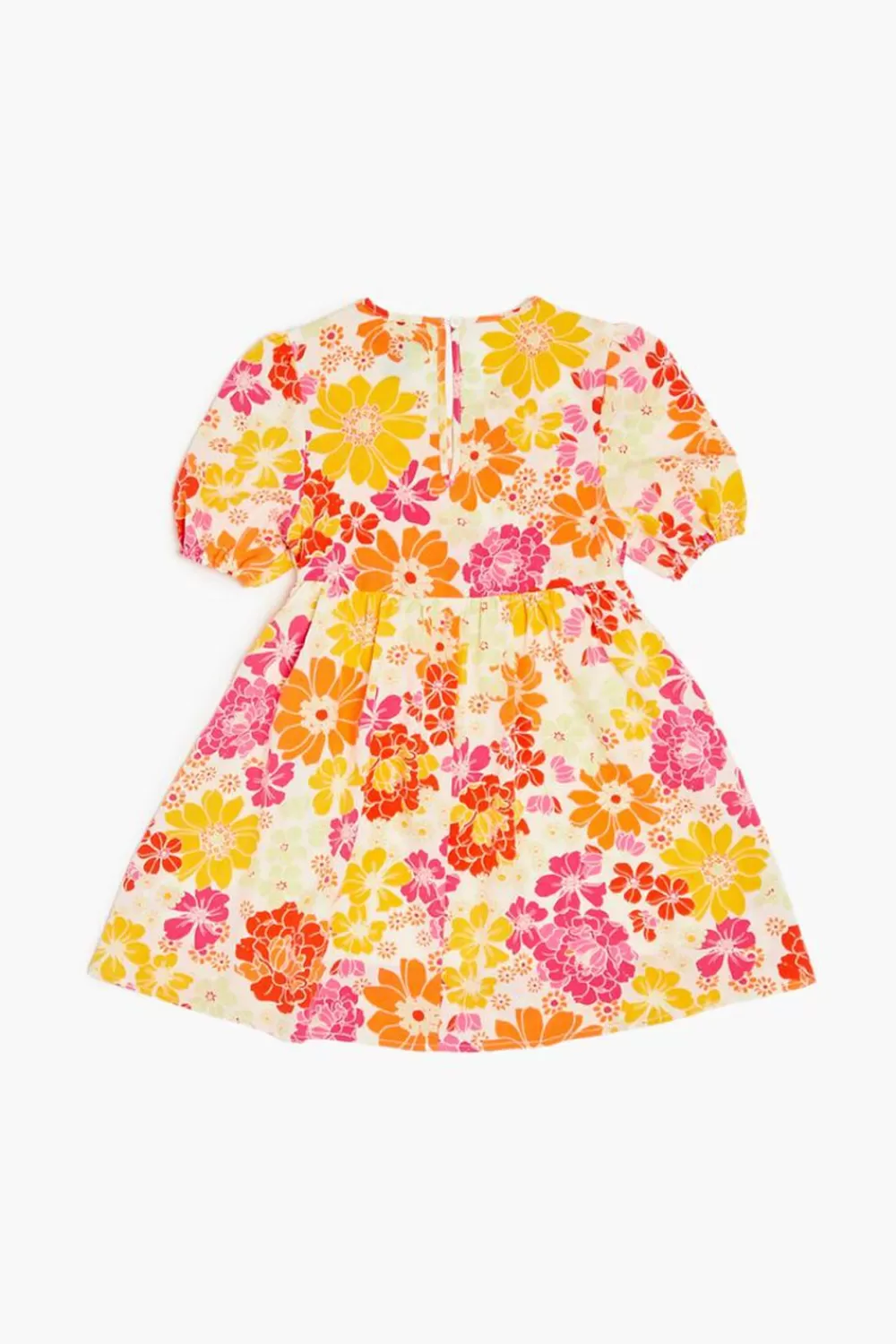 Dresses + Rompers>Forever 21 Girls Floral Puff-Sleeve Dress (Kids) Orange/Multi