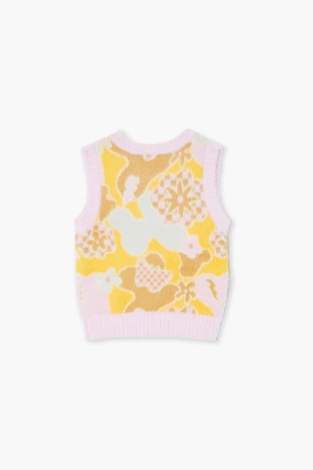 Sweaters + Cardigans>Forever 21 Girls Fuzzy Abstract Floral Sweater Vest (Kids) Bubble Gum/Multi