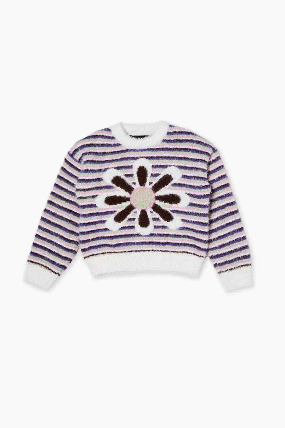 Sweaters + Cardigans>Forever 21 Girls Fuzzy Flower Graphic Sweater (Kids) Cream/Multi
