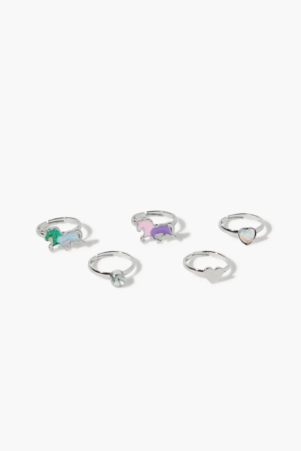 Accessories>Forever 21 Girls Glitter Horse Ring Set (Kids) Silver