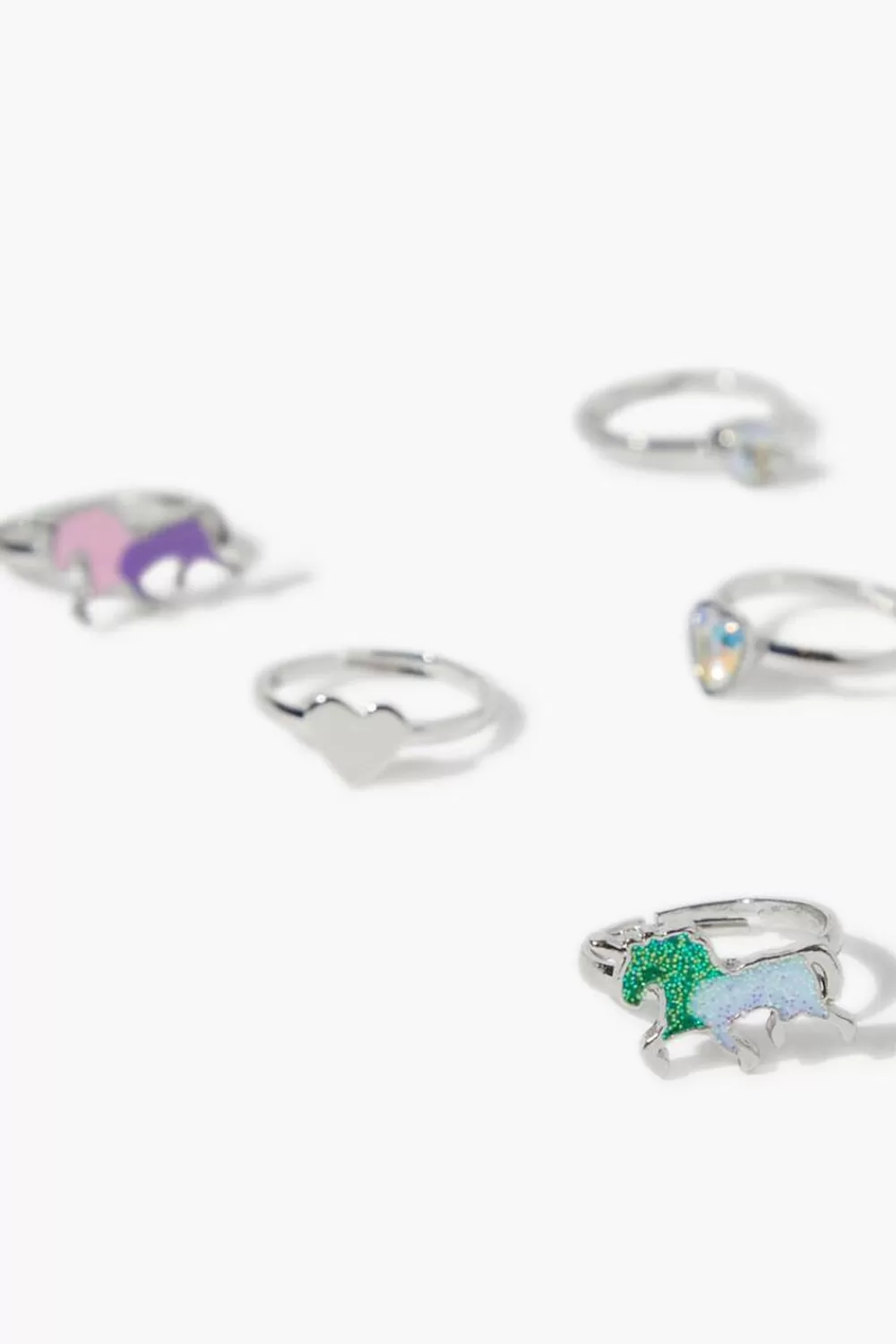 Accessories>Forever 21 Girls Glitter Horse Ring Set (Kids) Silver