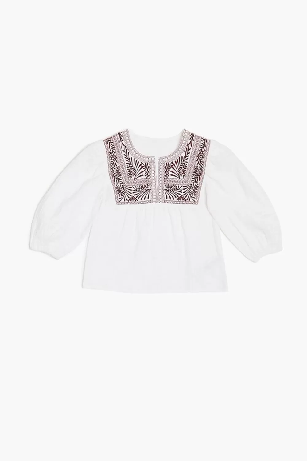 Tops>Forever 21 Girls Leaf Embroidered Top (Kids) White/Brown