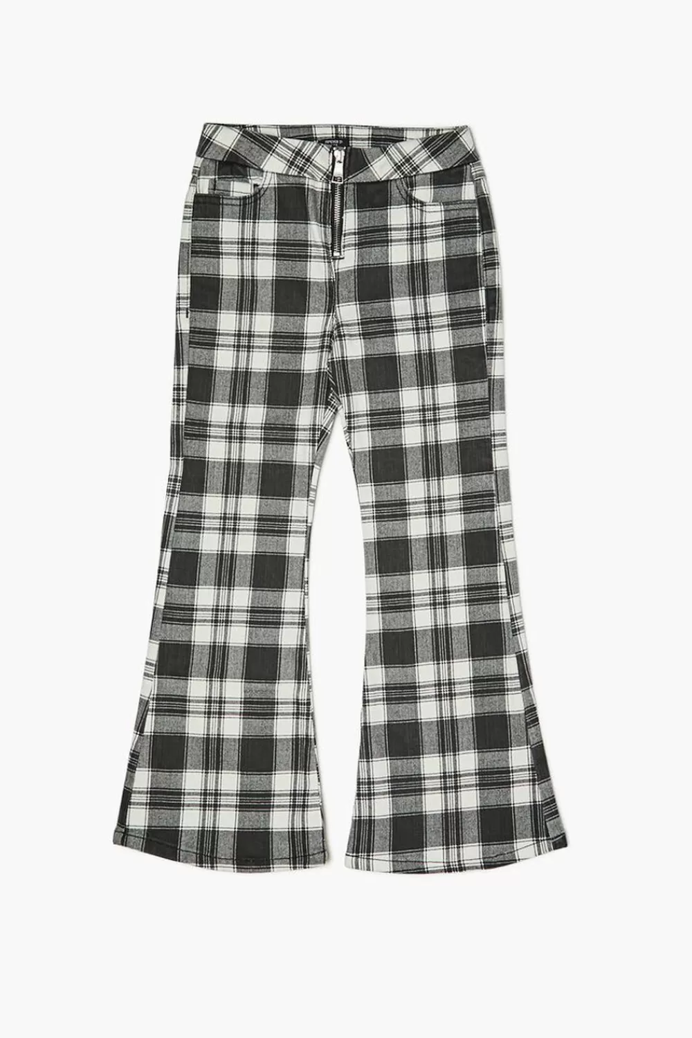 Bottoms>Forever 21 Girls Plaid Flare Pants (Kids) Black/White