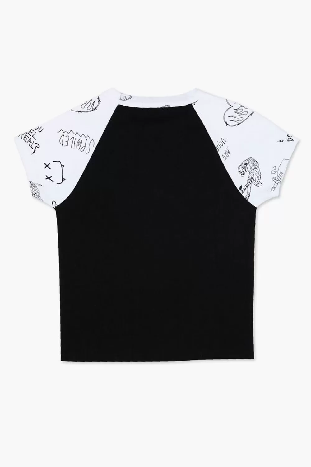 Tops>Forever 21 Girls Ribbed Graphic Raglan Tee (Kids) Black/Multi