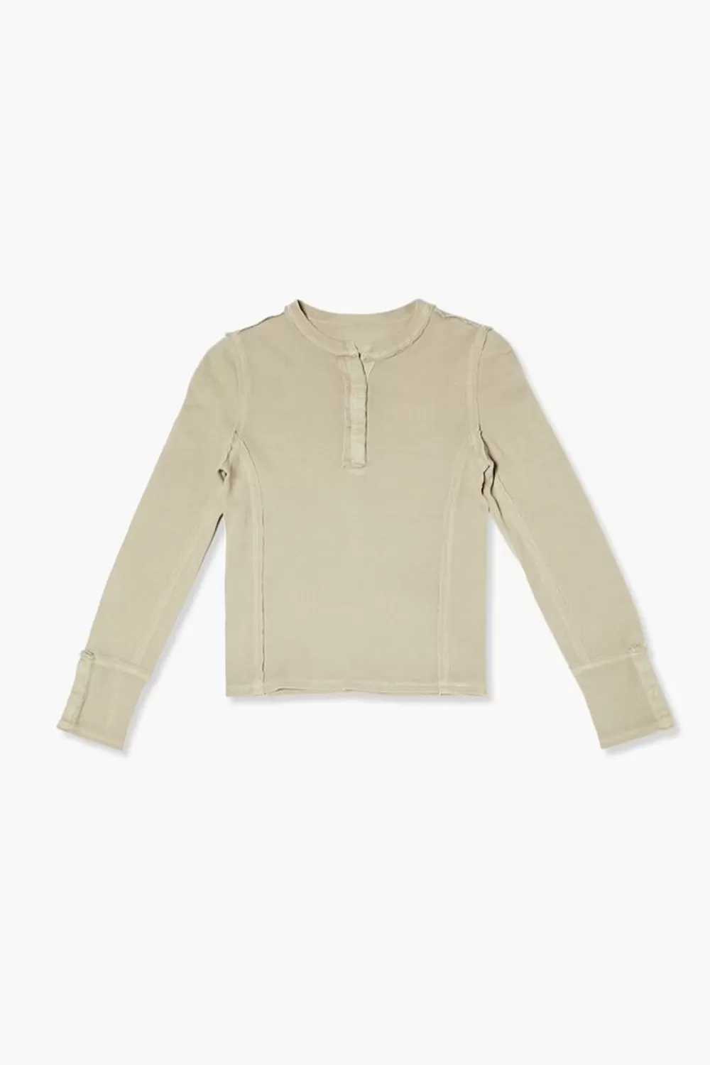 Tops>Forever 21 Girls Ribbed Henley Top (Kids) Taupe