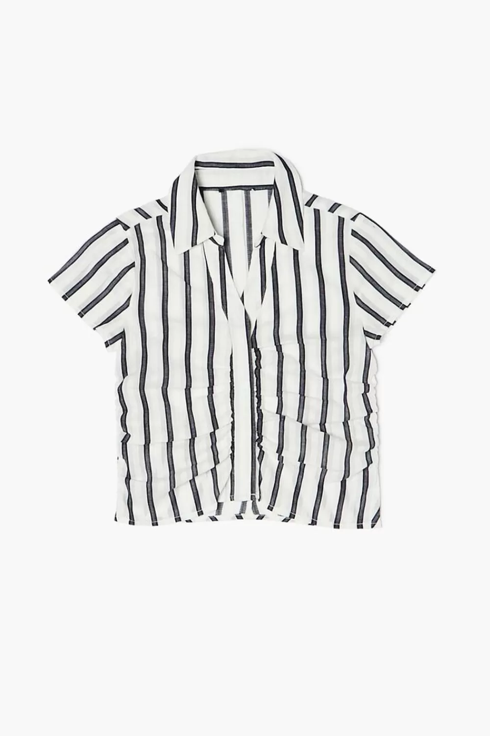 Tops>Forever 21 Girls Ruched Striped Shirt (Kids) Cream/Blue