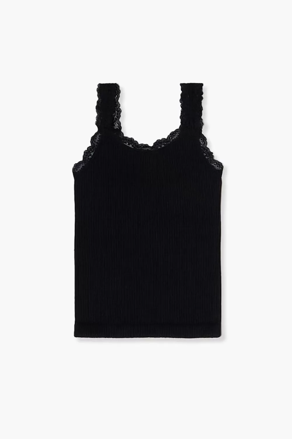 Tops>Forever 21 Girls Seamless Lace-Trim Tank Top (Kids) Black