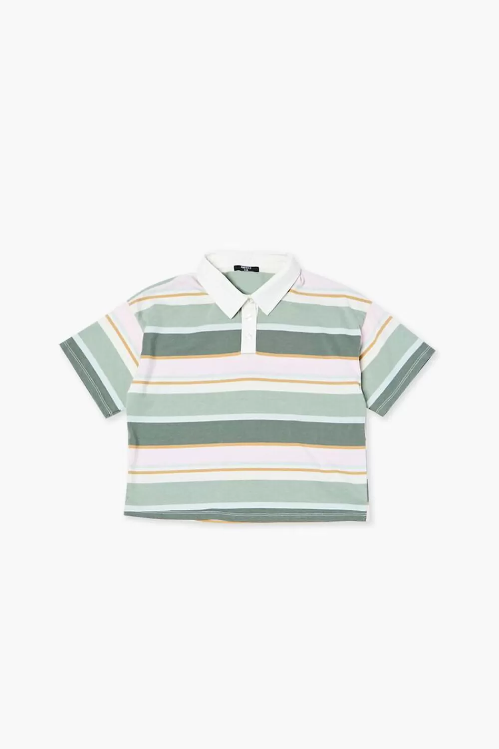 Tops>Forever 21 Girls Striped Polo Shirt (Kids) Celadon/Multi