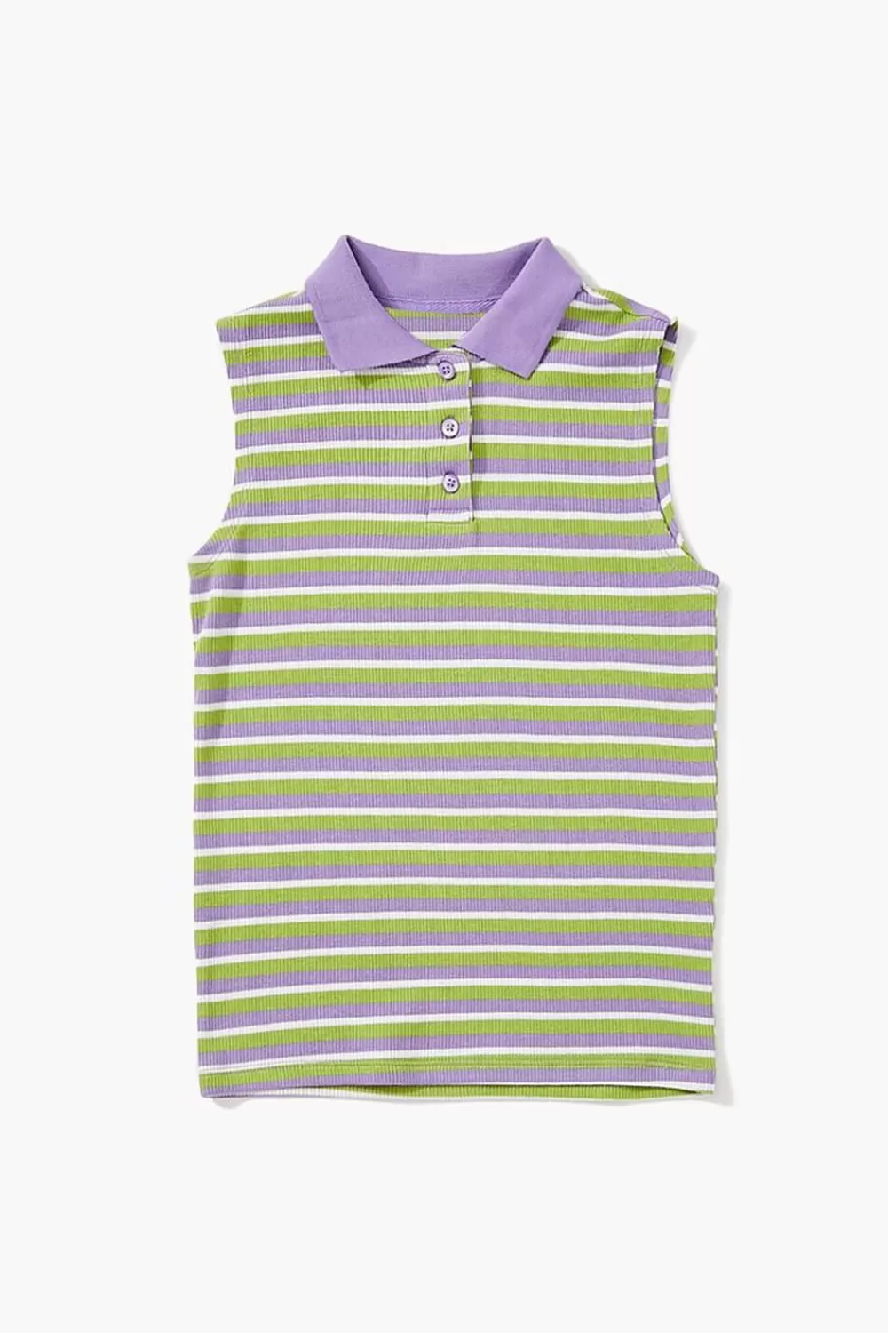 Tops>Forever 21 Girls Striped Polo Shirt (Kids) Green/Multi