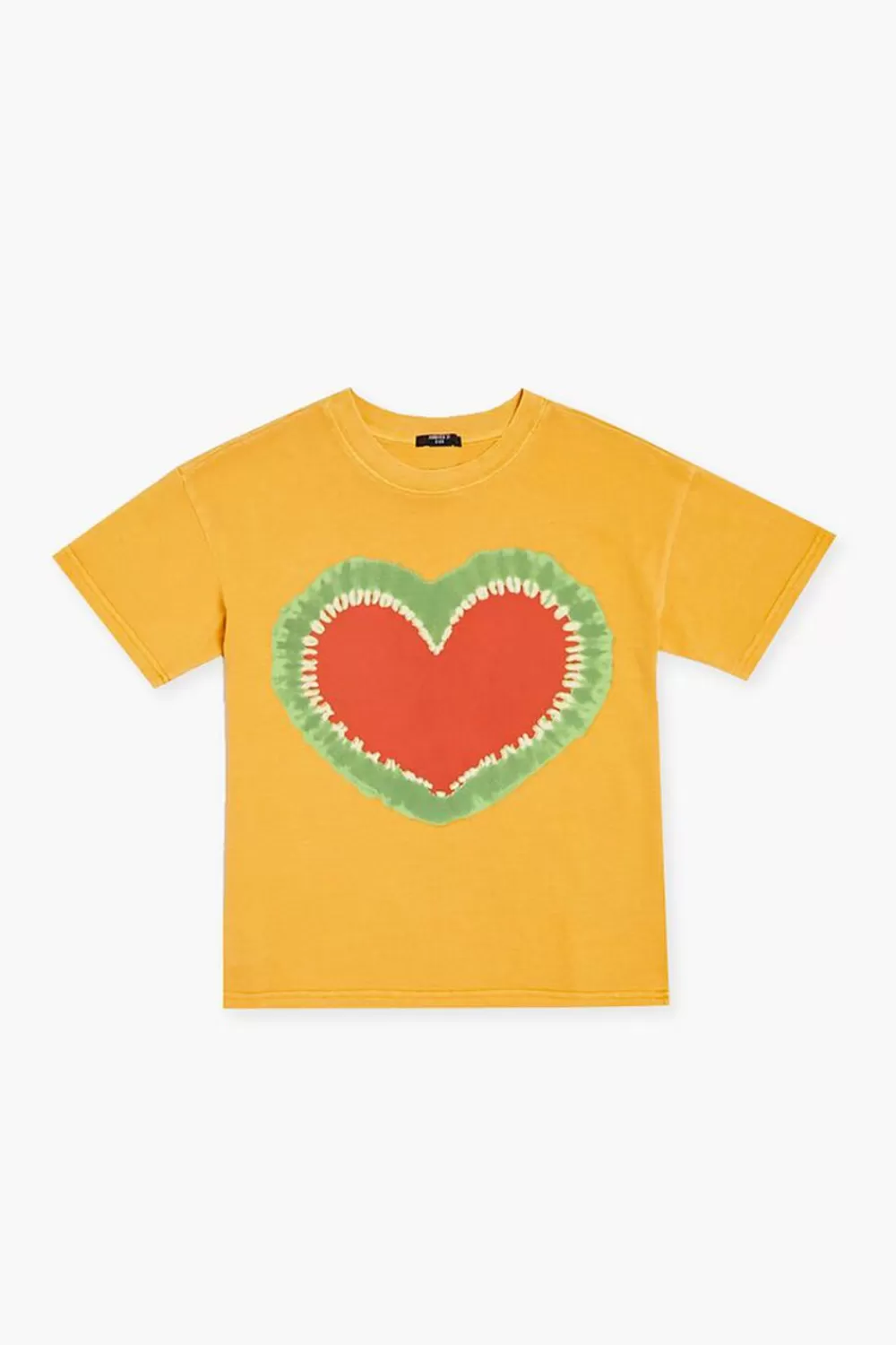 Tops>Forever 21 Girls Tie-Dye Heart Graphic Tee (Kids) Yellow/Multi
