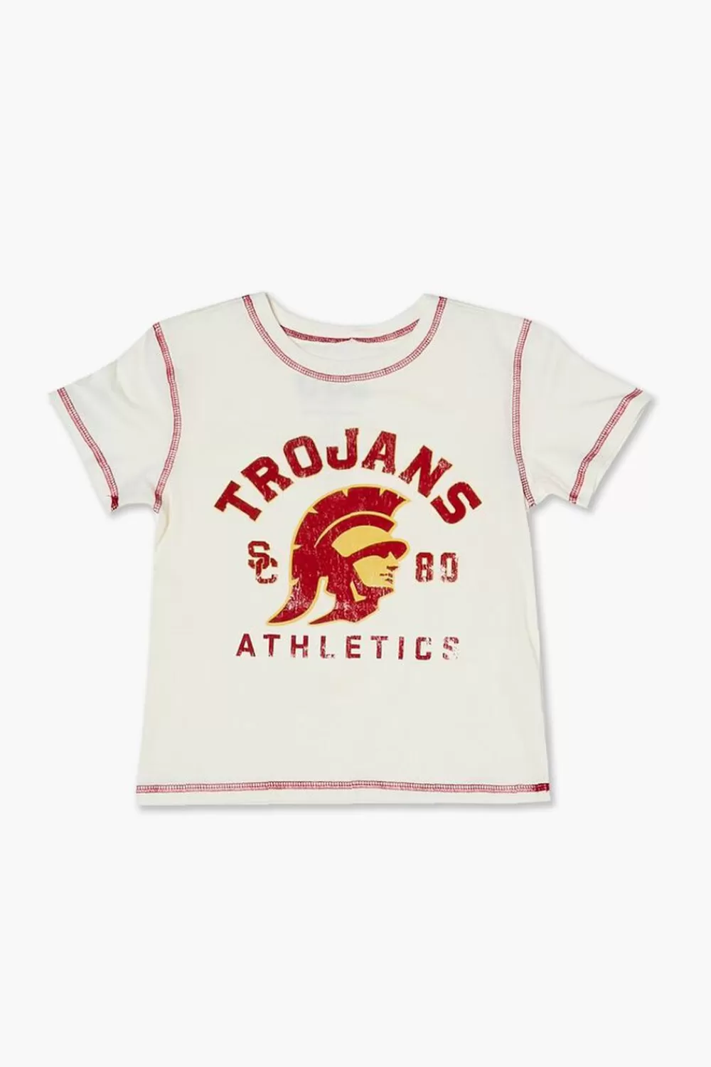 Tops>Forever 21 Girls Trojans Graphic Tee (Kids) Cream/Multi