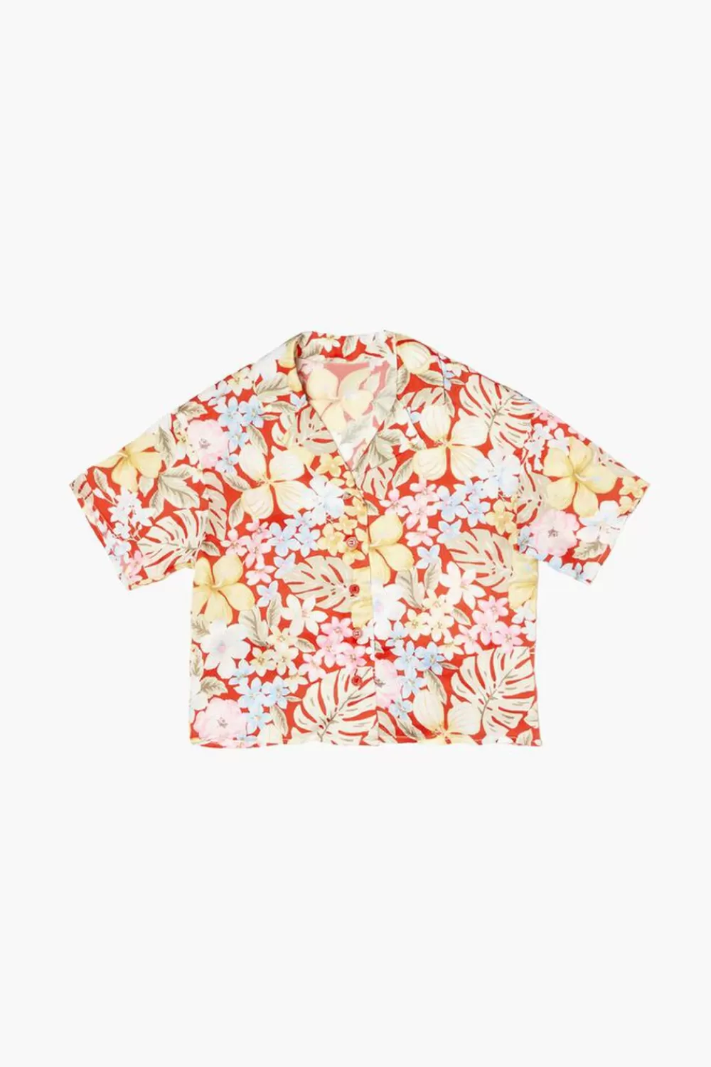 Tops>Forever 21 Girls Tropical Floral Print Shirt (Kids) Red/Multi