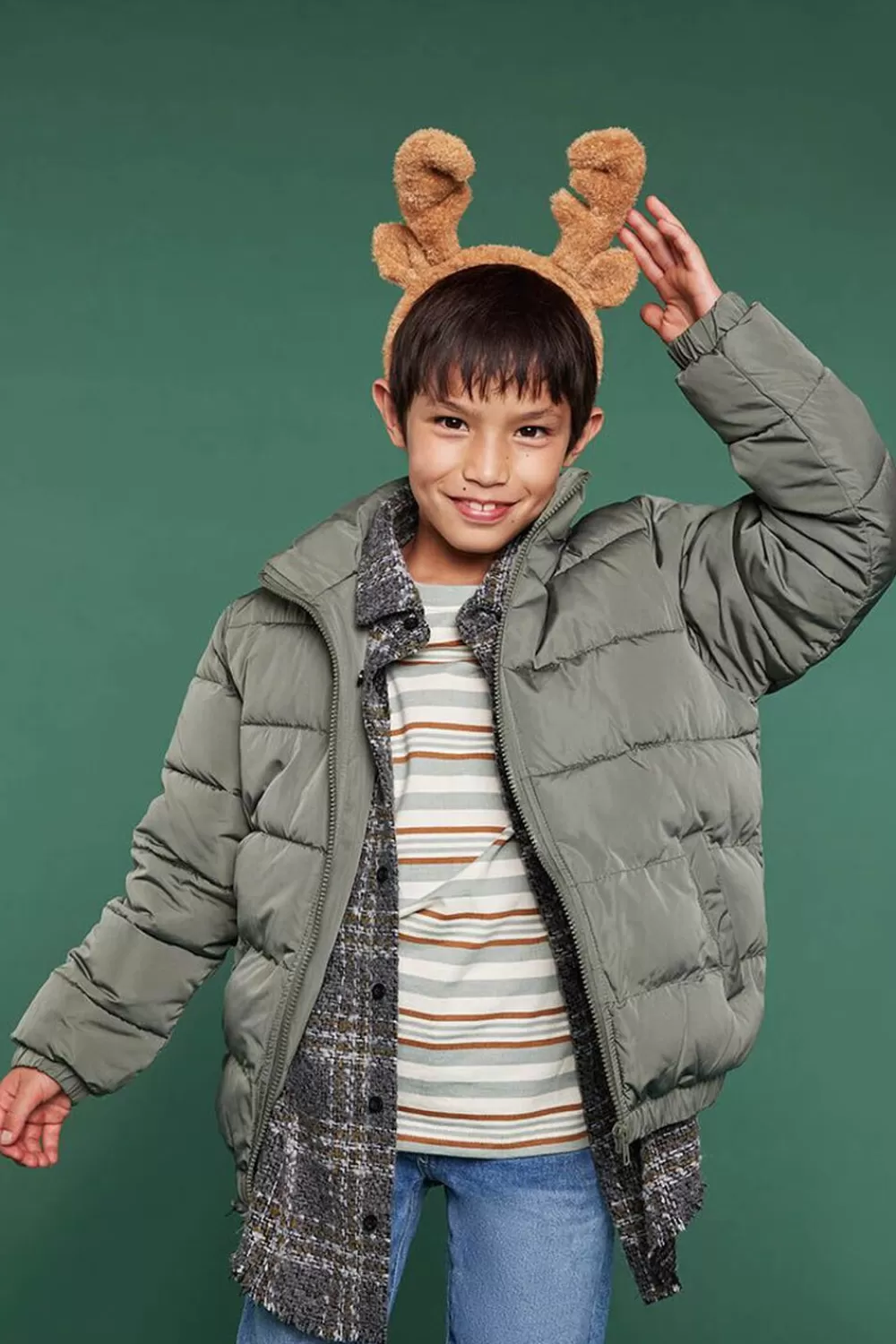 Tops>Forever 21 Girls Zip-Up Puffer Coat (Kids) Olive