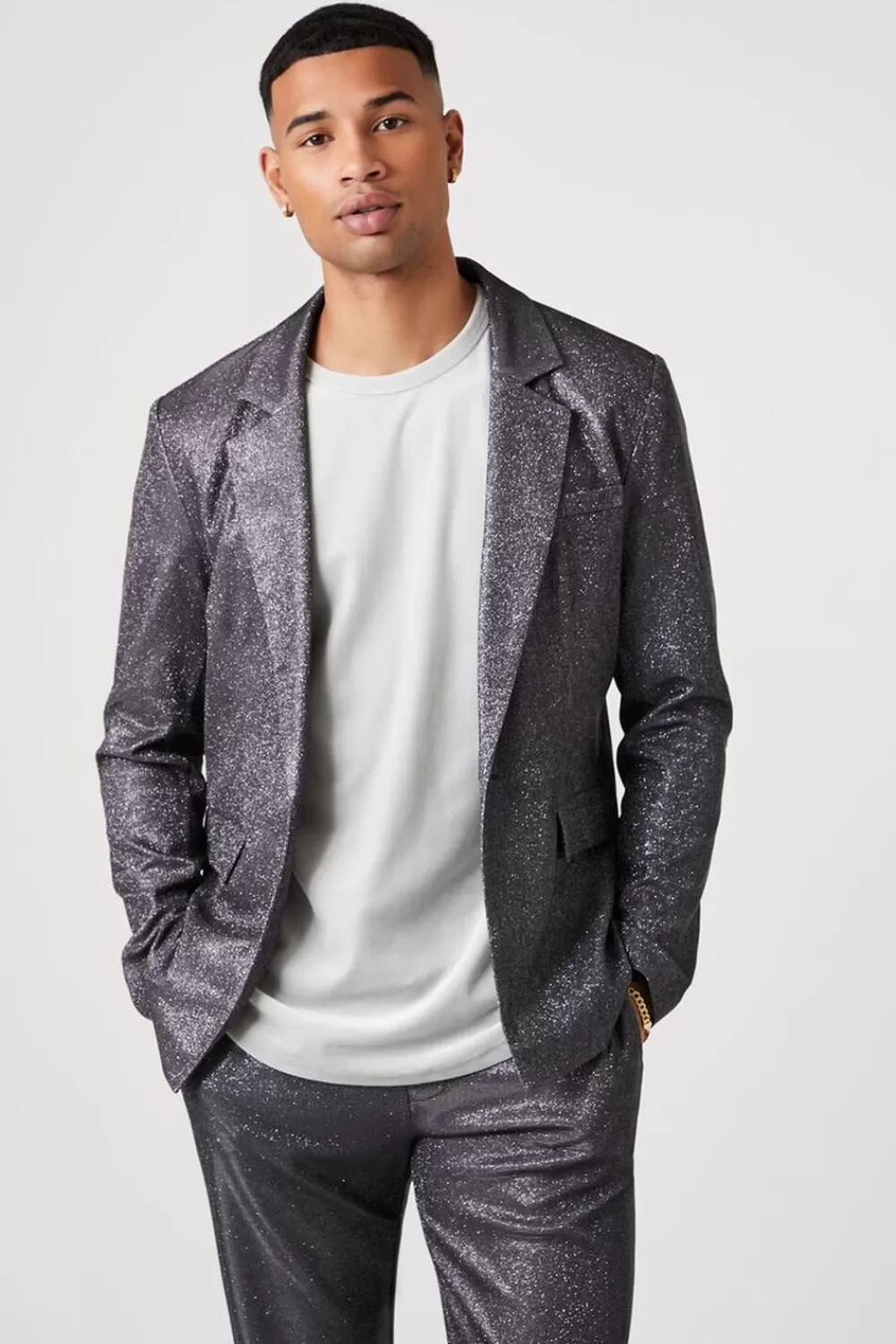 Jackets + Outerwear>Forever 21 Glitter Knit Open-Front Blazer Black
