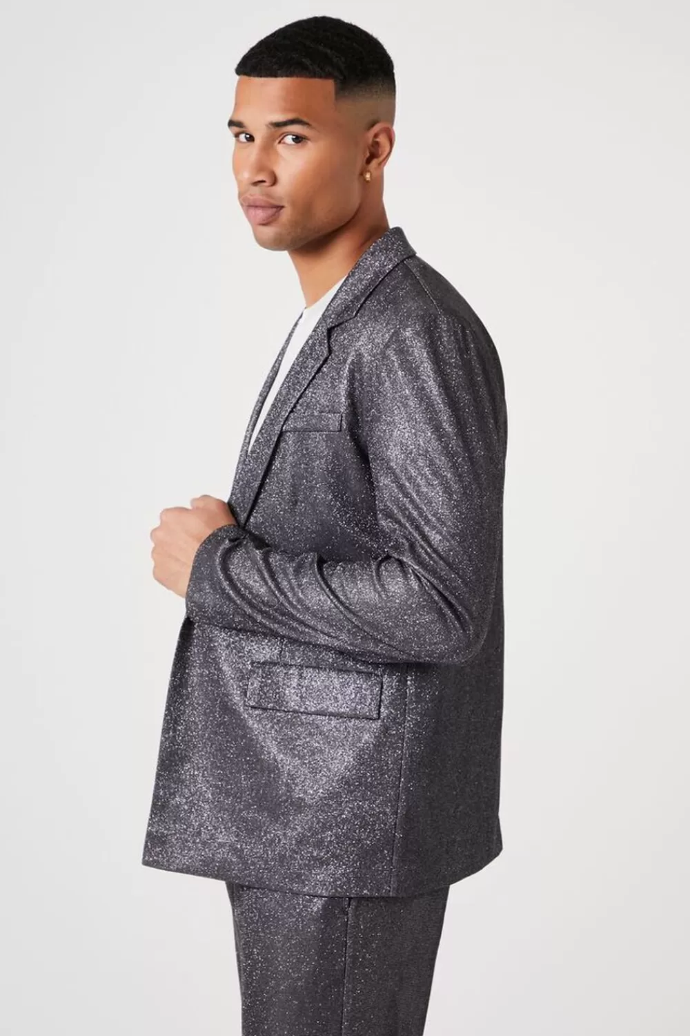 Jackets + Outerwear>Forever 21 Glitter Knit Open-Front Blazer Black