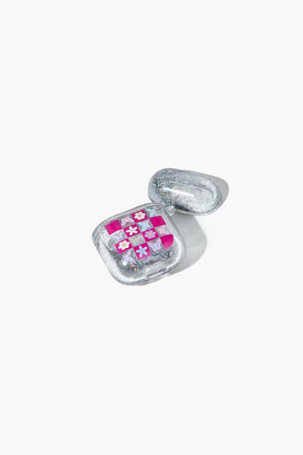 Electronics + Accessories>Forever 21 Glittered Floral Earbuds Case Pink/Multi