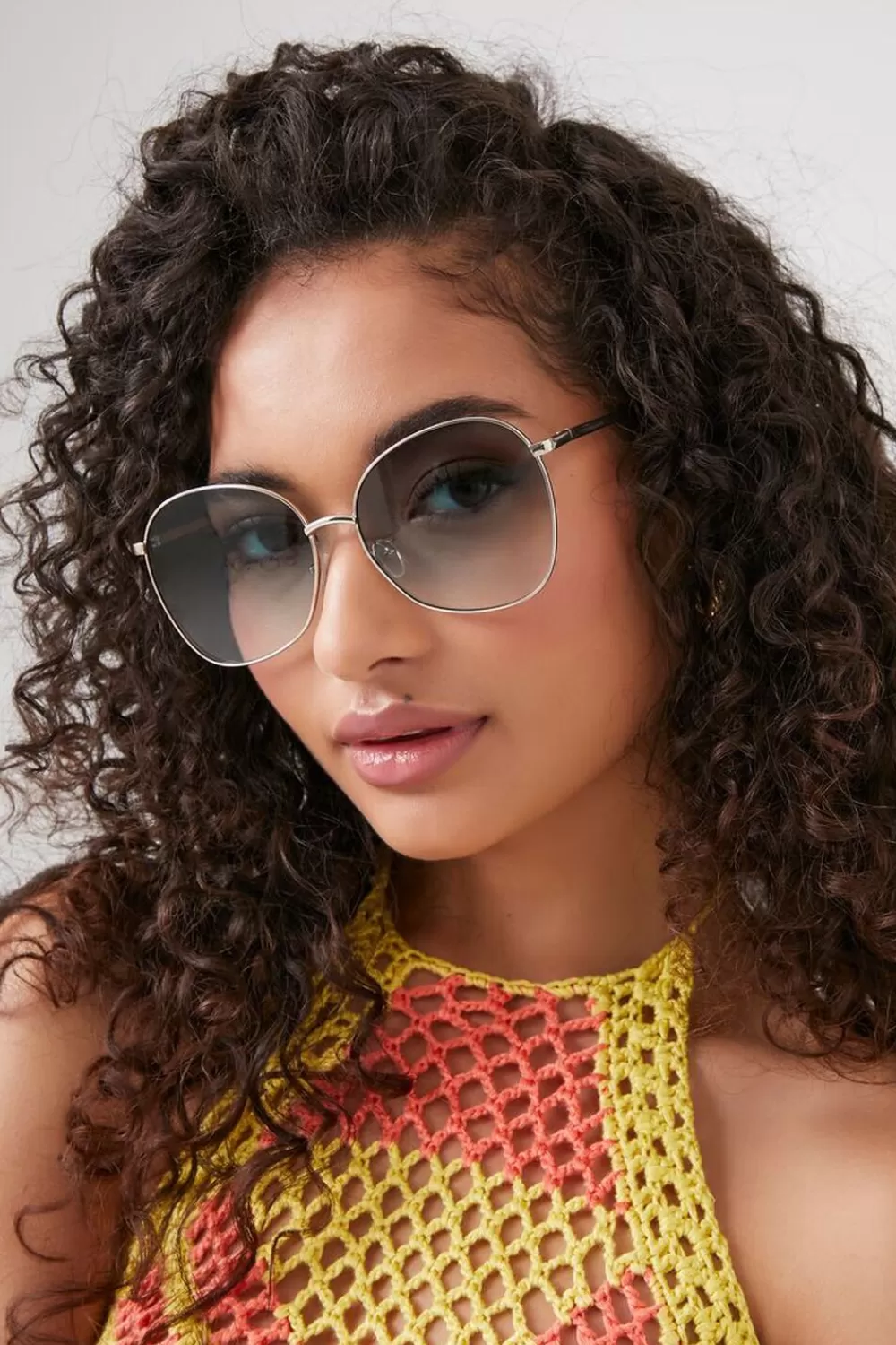 Sunglasses + Readers>Forever 21 Gradient Round Sunglasses Gold/Green