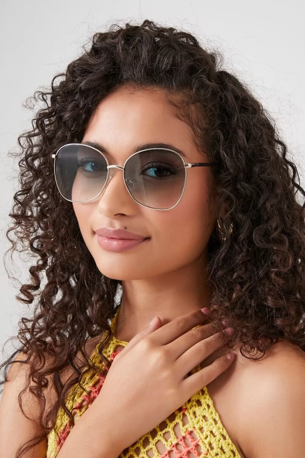 Sunglasses + Readers>Forever 21 Gradient Round Sunglasses Gold/Green