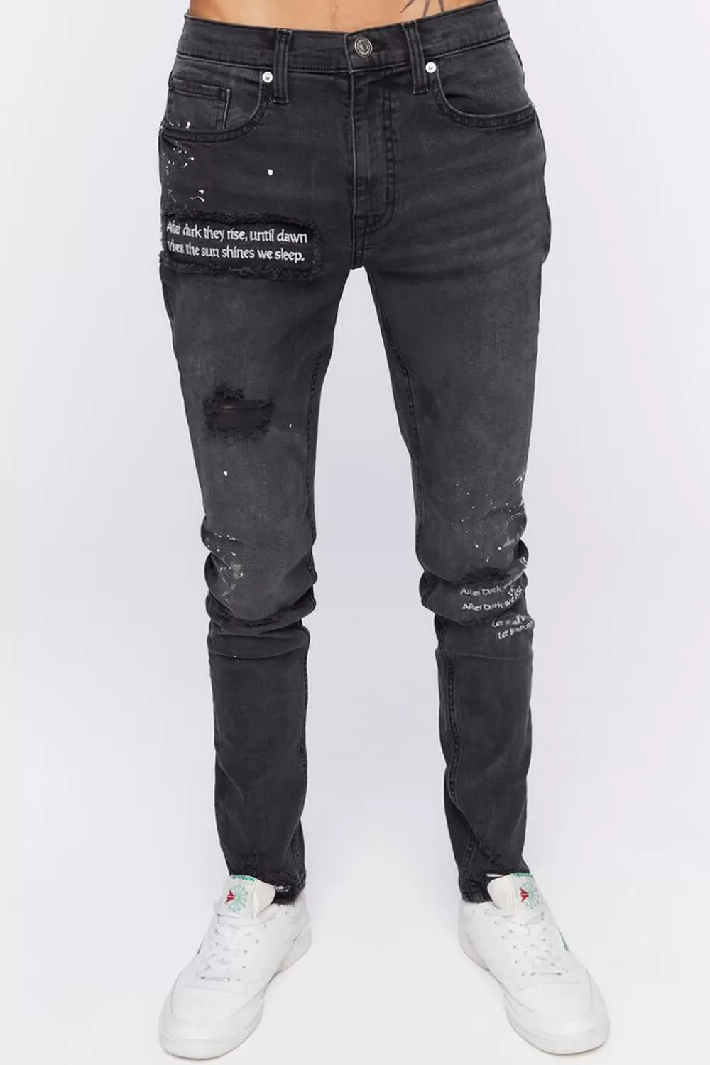 Jeans + Denim>Forever 21 Graphic Paint Splatter Skinny Jeans Black