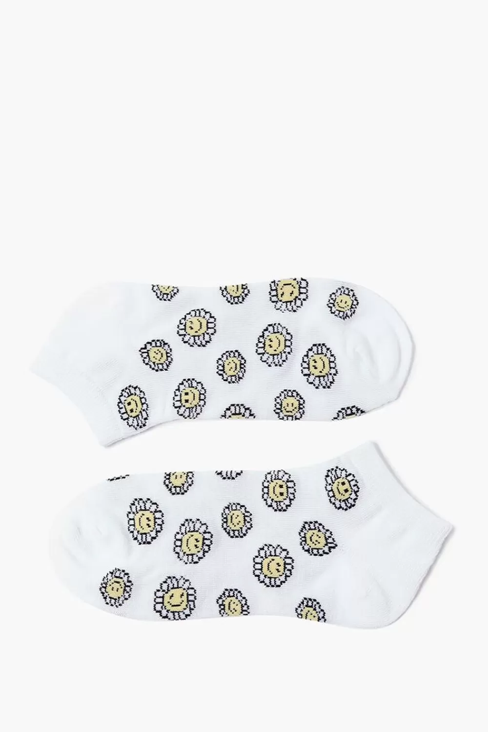 Socks + Tights>Forever 21 Happy Face Floral Print Ankle Socks White/Multi