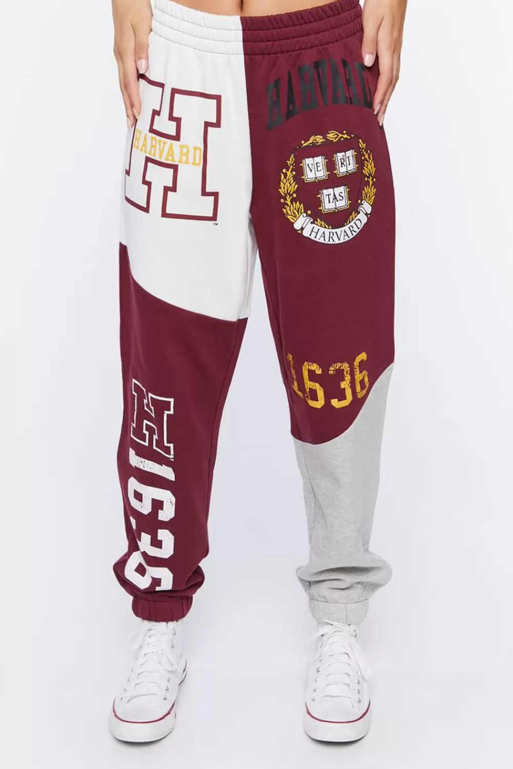 Bottoms>Forever 21 Harvard Graphic Fleece Joggers Burgundy/Multi
