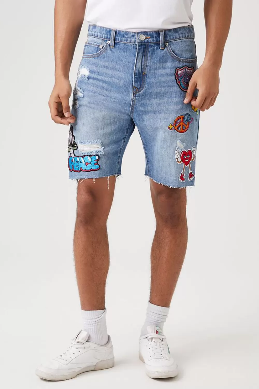 Jeans + Denim>Forever 21 Hazy Daze Patch Denim Shorts Medium Denim