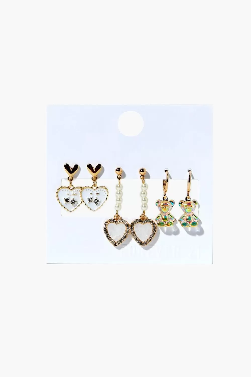 Earrings>Forever 21 Heart & Teddy Bear Drop Earring Set Gold/Clear