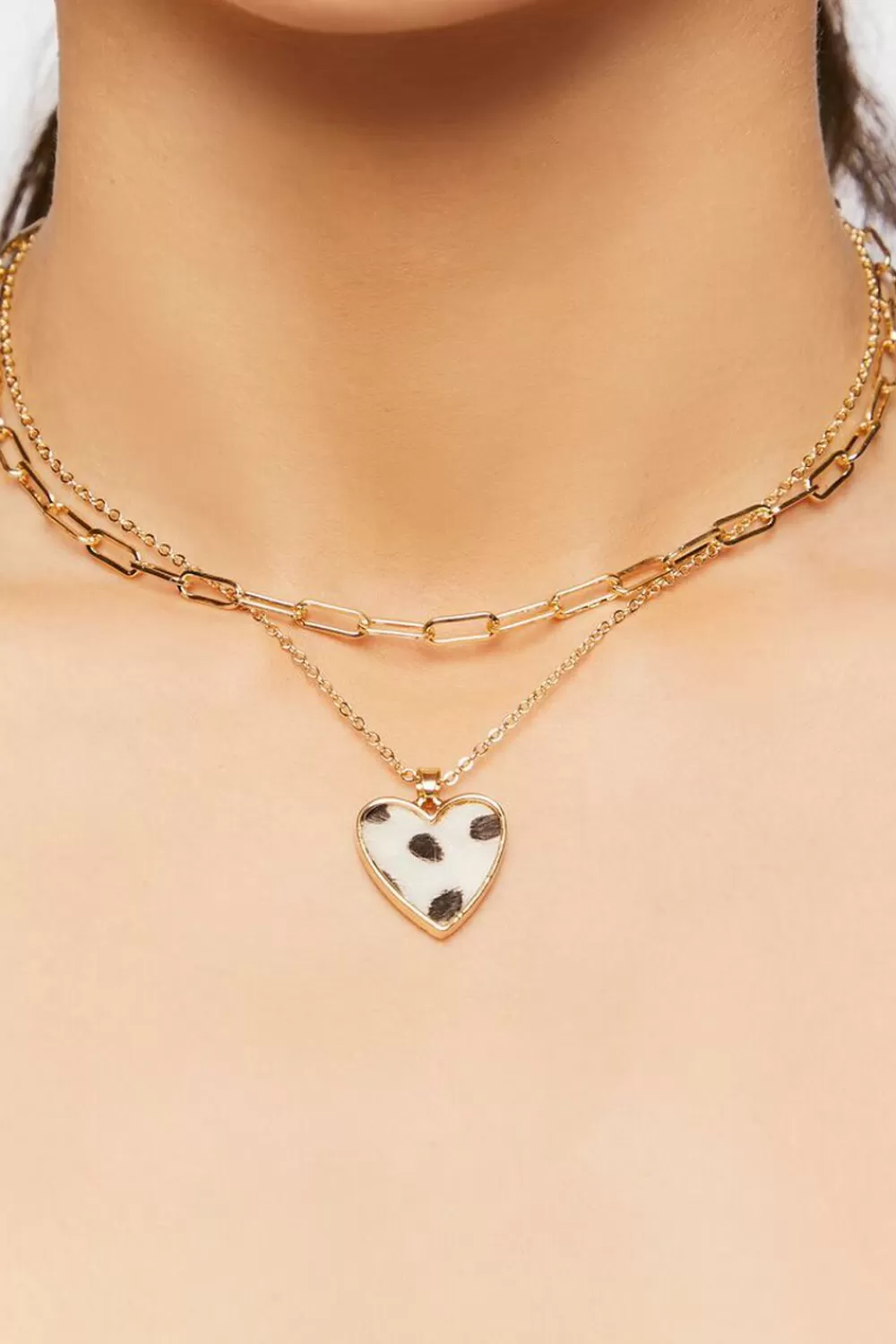 Necklaces>Forever 21 Heart Pendant Layered Necklace White/Gold