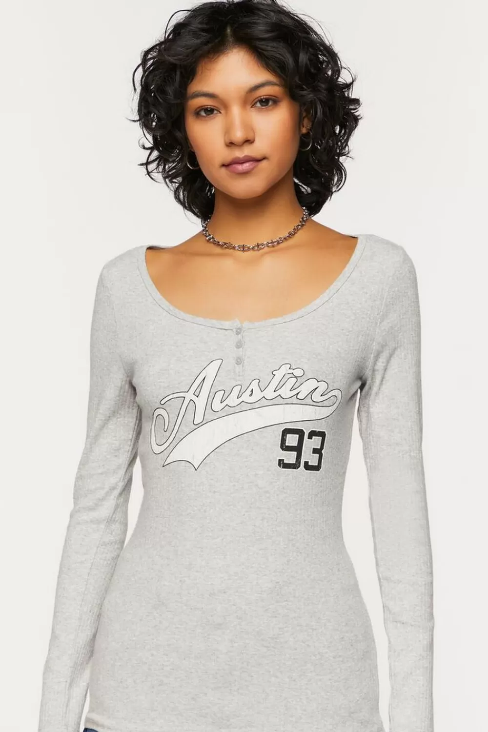 Forever 21 Heathered Austin Graphic Henley Tee | Women Tops