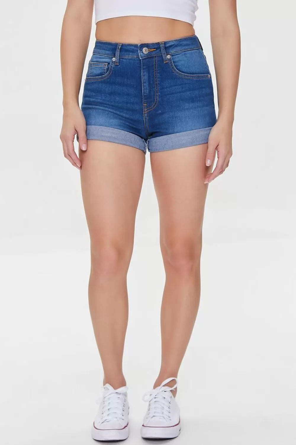 Bottoms>Forever 21 High-Rise Curvy Denim Shorts Dark Denim