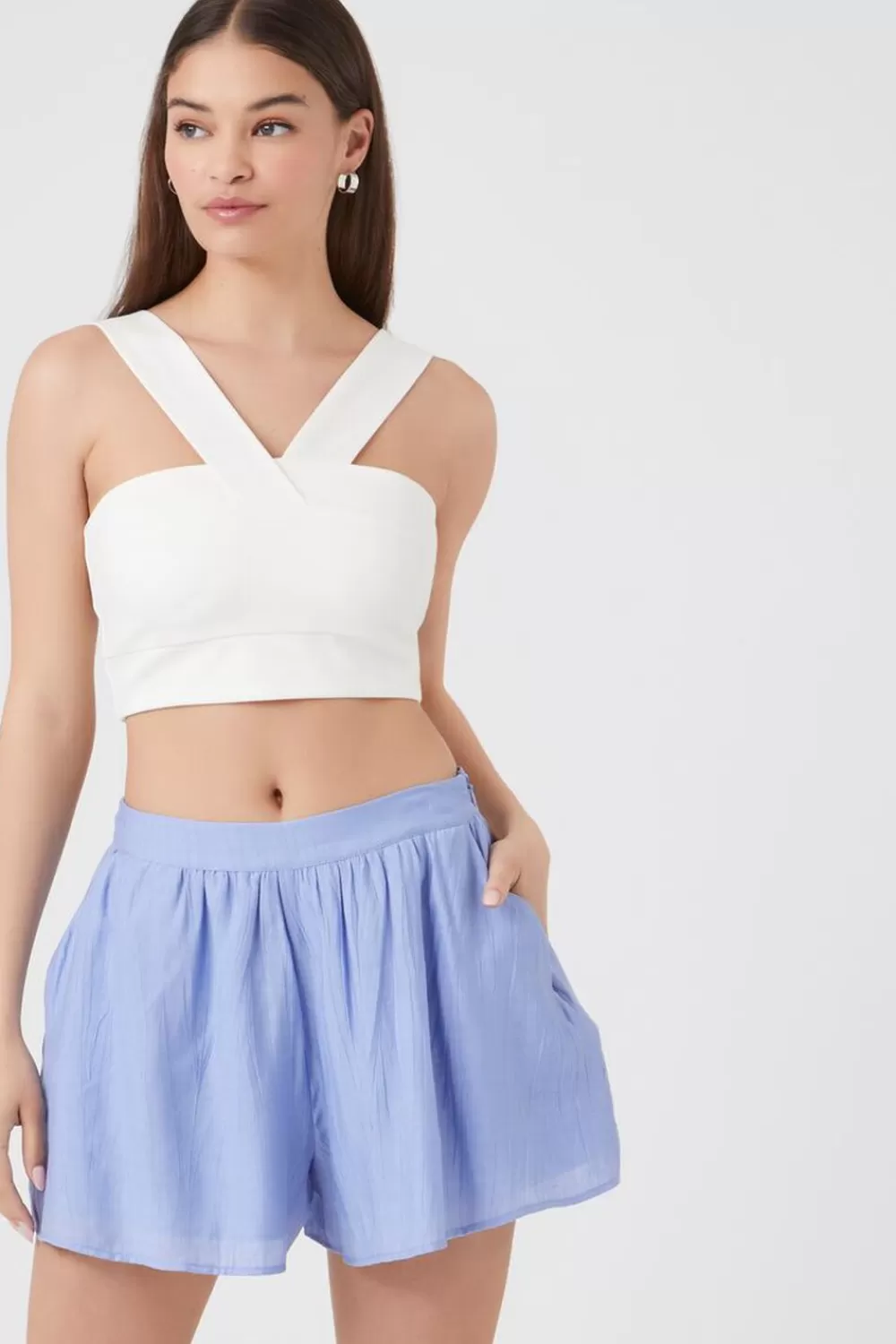Bottoms>Forever 21 High-Rise Pull-On Shorts Blue Moon