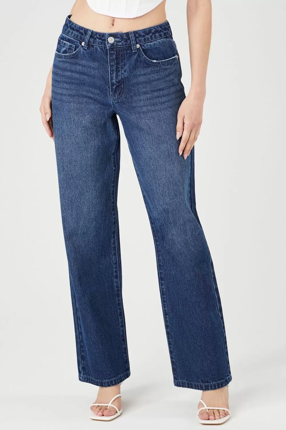 Bottoms>Forever 21 High-Rise Wide-Leg Jeans Dark Denim