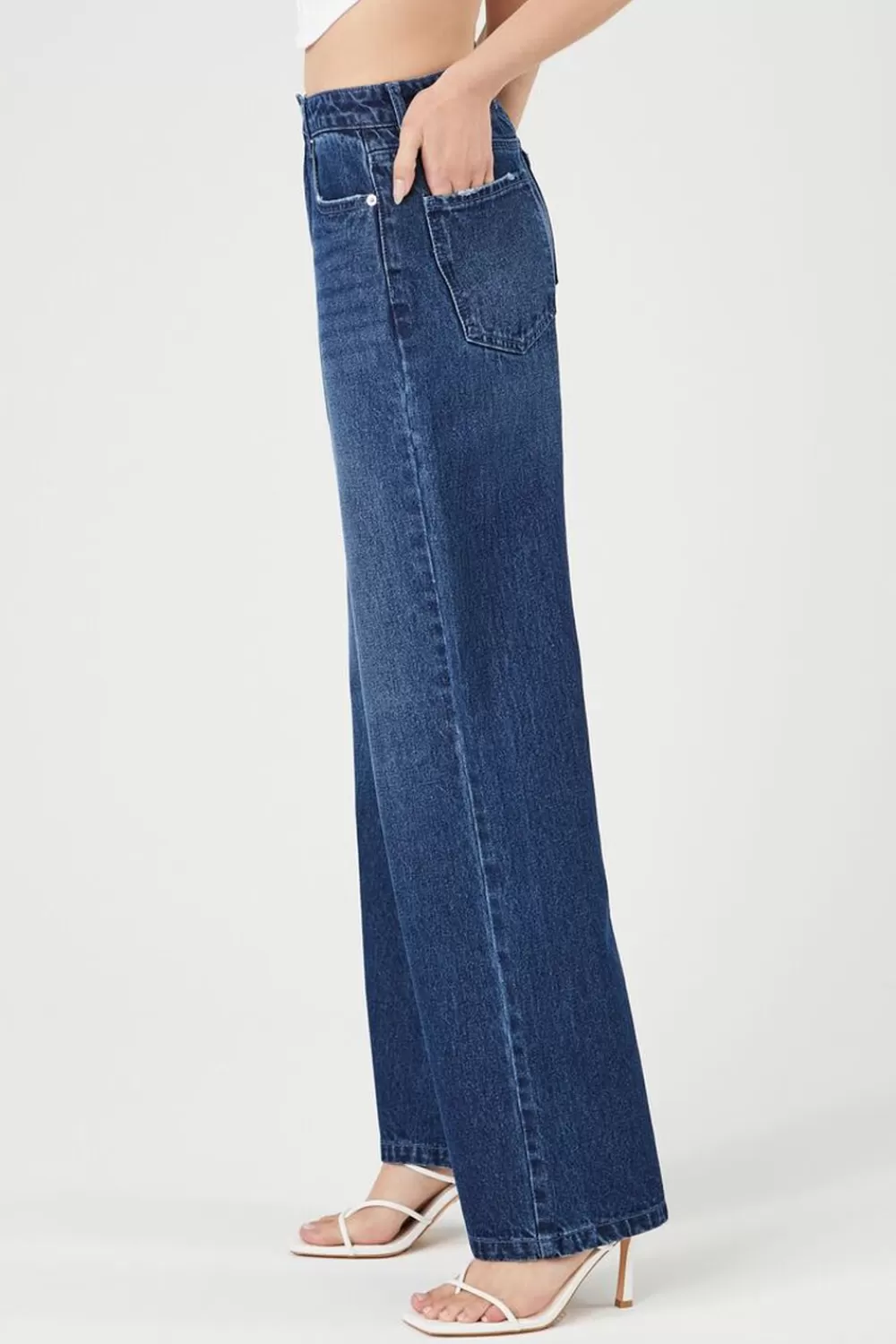 Bottoms>Forever 21 High-Rise Wide-Leg Jeans Dark Denim