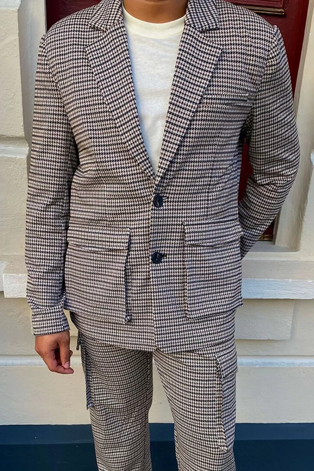 Jackets + Outerwear>Forever 21 Houndstooth Notched Blazer Brown/Multi