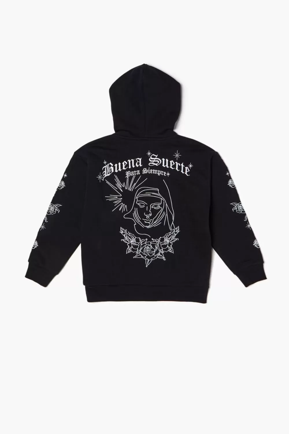Tops>Forever 21 Kids Buena Suerte Graphic Hoodie (Girls + Boys) Black/White