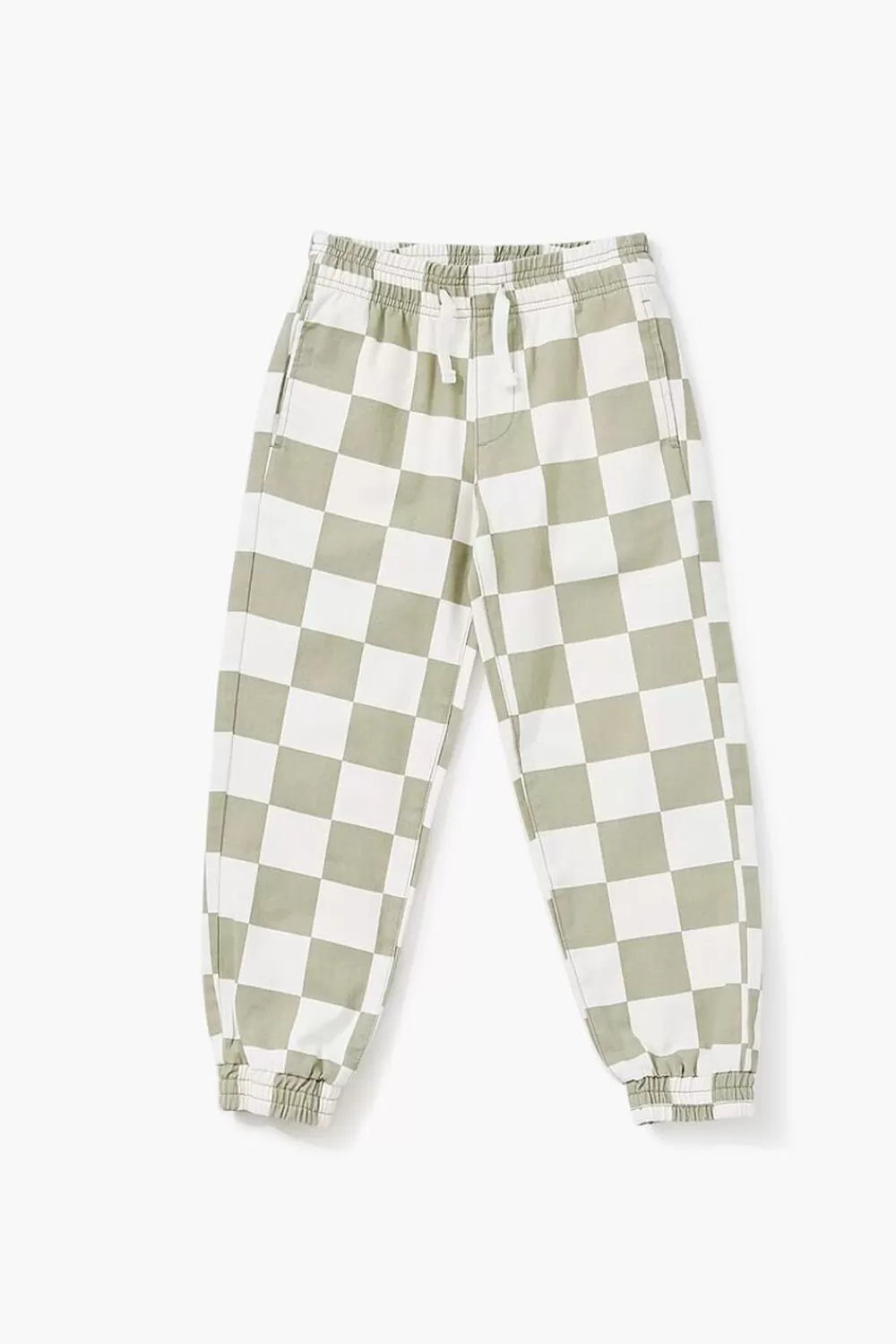 Bottoms>Forever 21 Kids Checkered Joggers (Girls + Boys) Sage/White