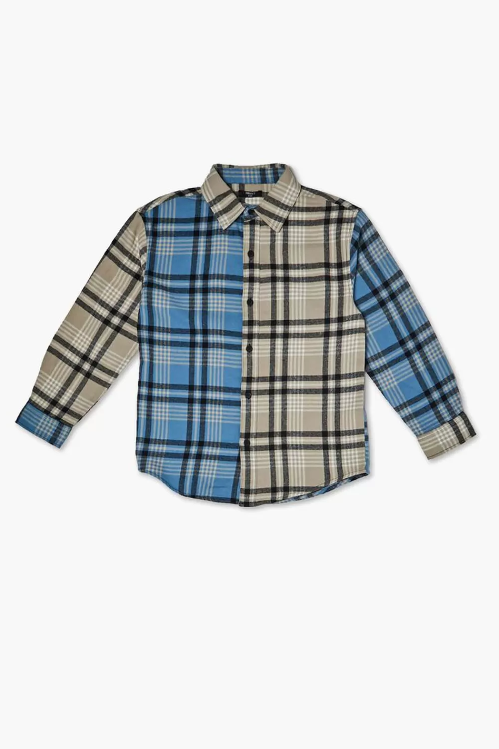 Tops>Forever 21 Kids Colorblock Plaid Shirt (Girls + Boys) Blue/Multi
