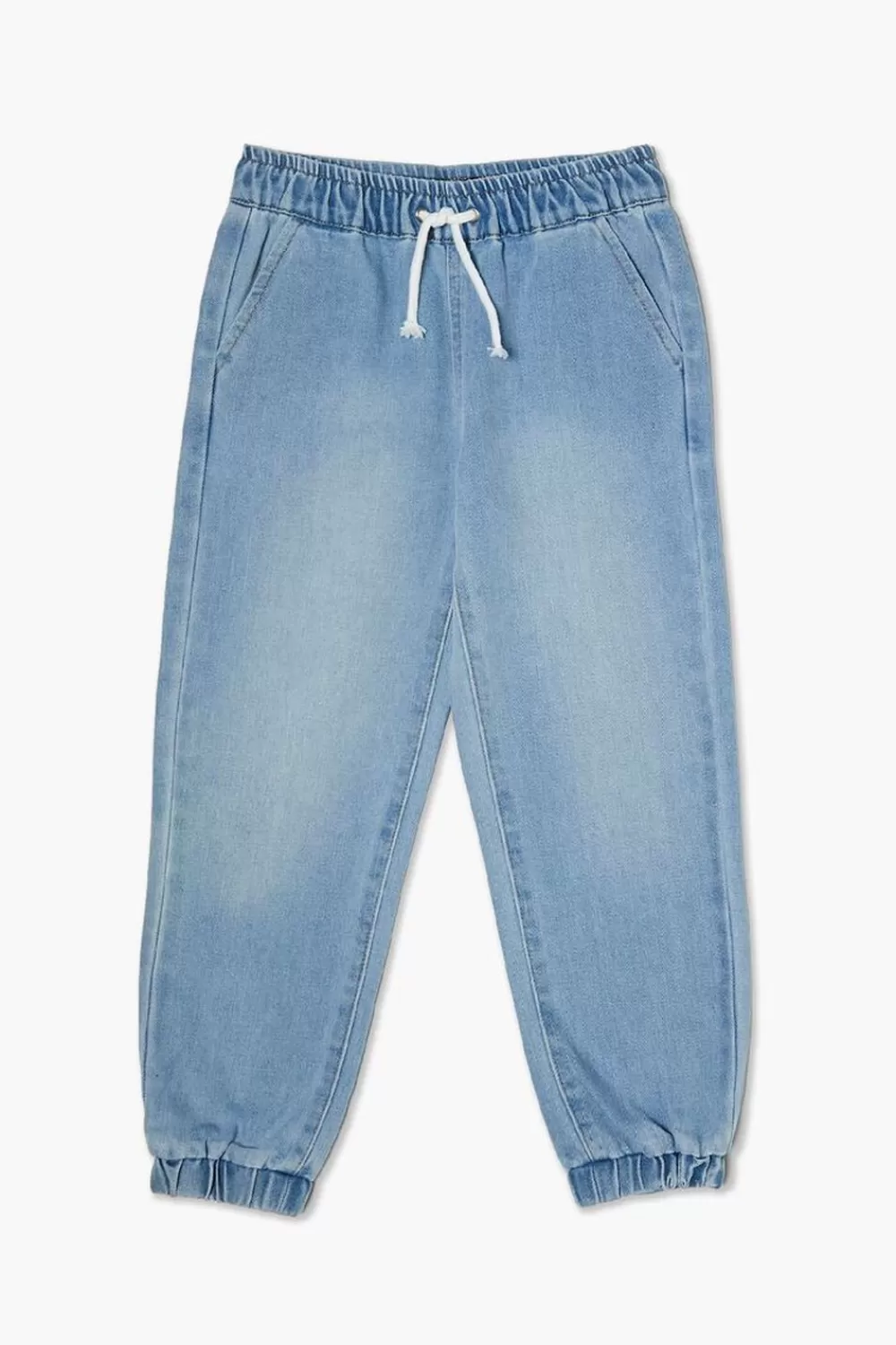 Bottoms>Forever 21 Kids Denim Drawstring Joggers (Girls + Boys) Light Denim