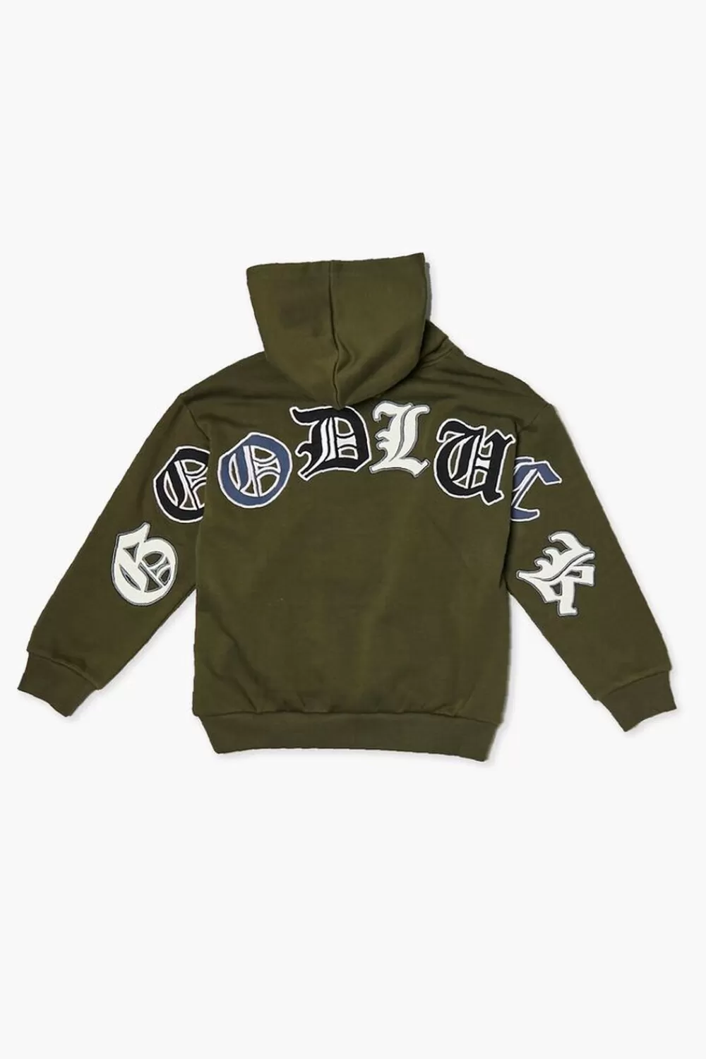 Tops>Forever 21 Kids Goodluck Graphic Hoodie (Girls + Boys) Olive/Multi