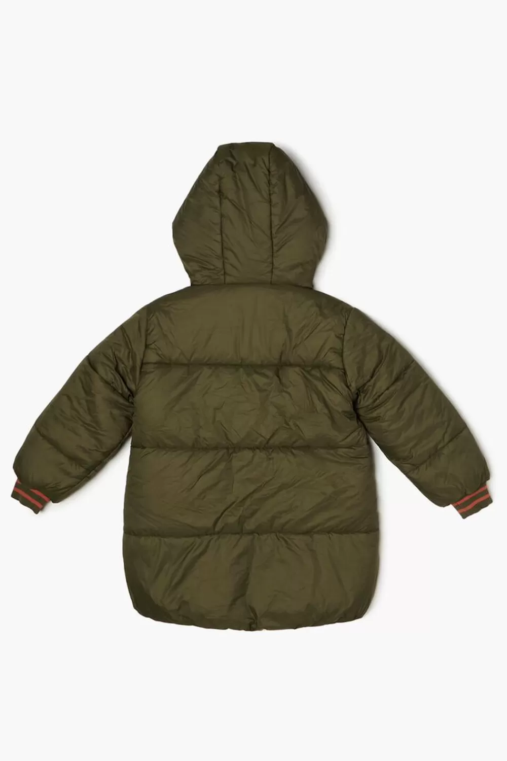 Jackets + Outerwear>Forever 21 Kids Hooded Puffer Coat (Girls + Boys) Olive/Orange
