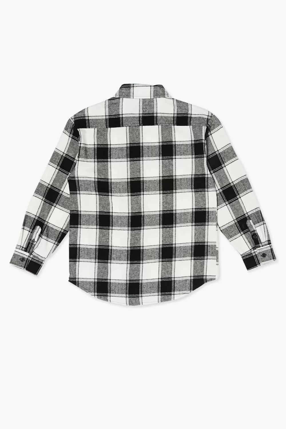 Tops>Forever 21 Kids Plaid Curved-Hem Shirt (Girls + Boys) Black/White
